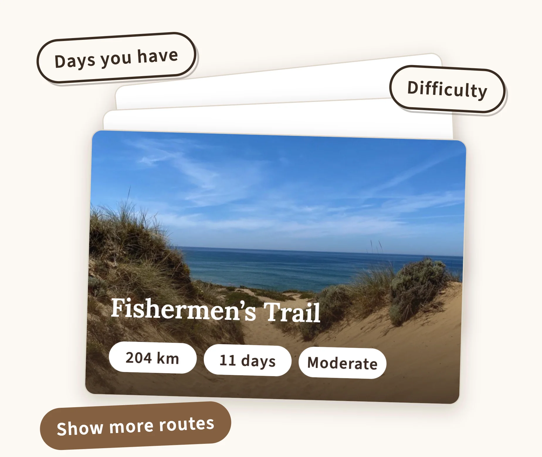 The Ultreya catalog of caminos, with filters for distance and duration